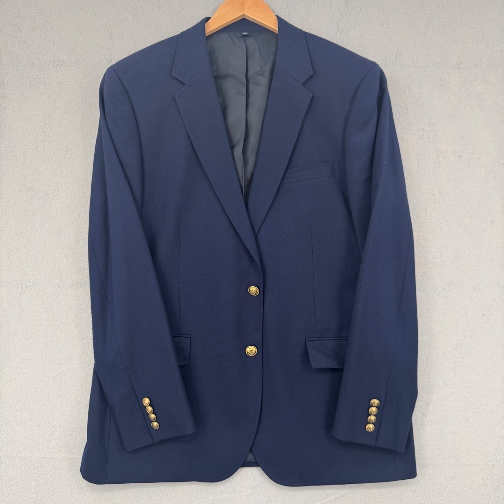 J.Crew Thompson University Blazer Mens 44R Navy Blue Wool Blend Nautical Preppy